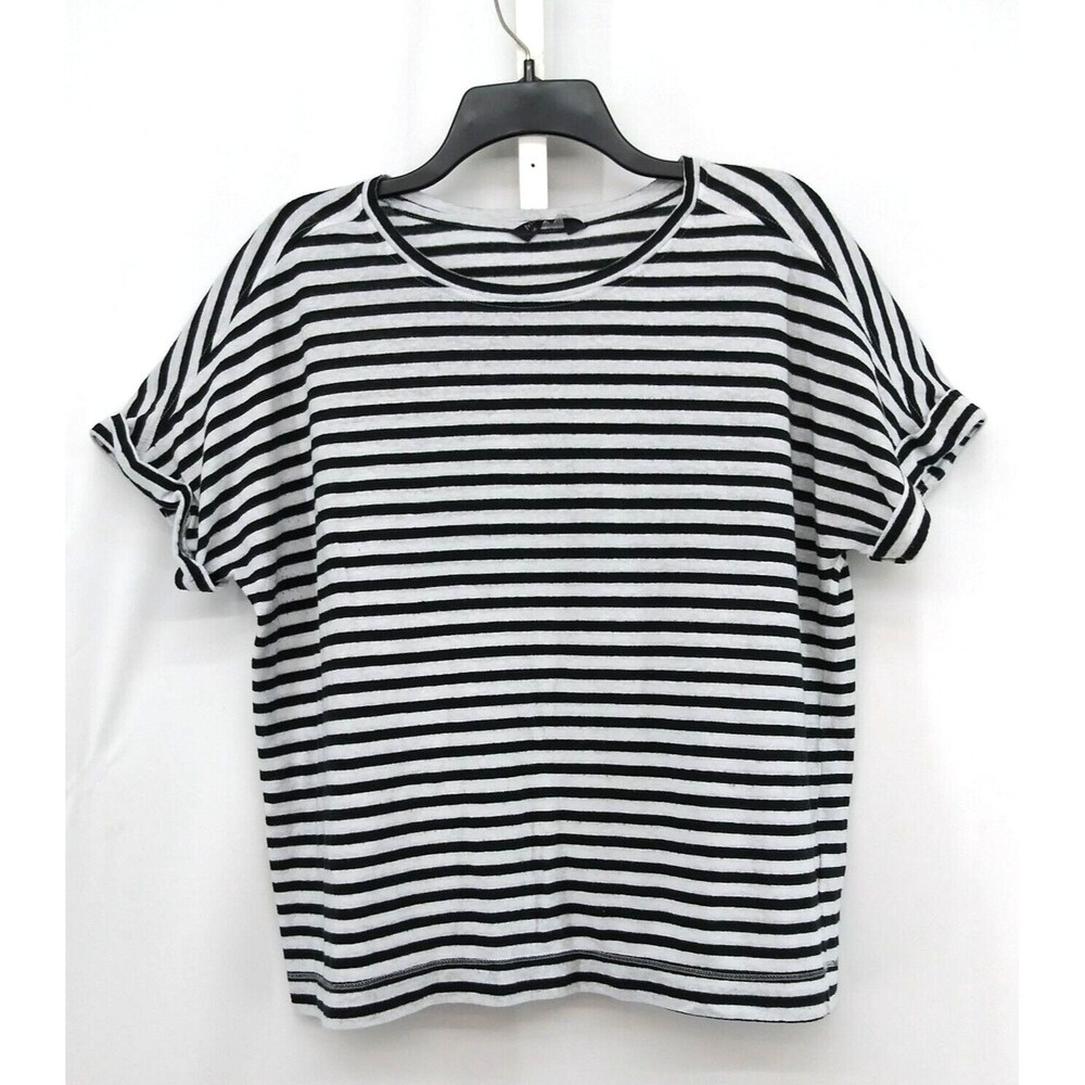 M & S Collection Shirt Womens Size 16 Black Gray Striped Pullover Top